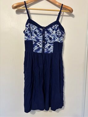 Express Navy Tie-Dye Sundress Size Medium 90s Sweetheart Neckline Lightweight